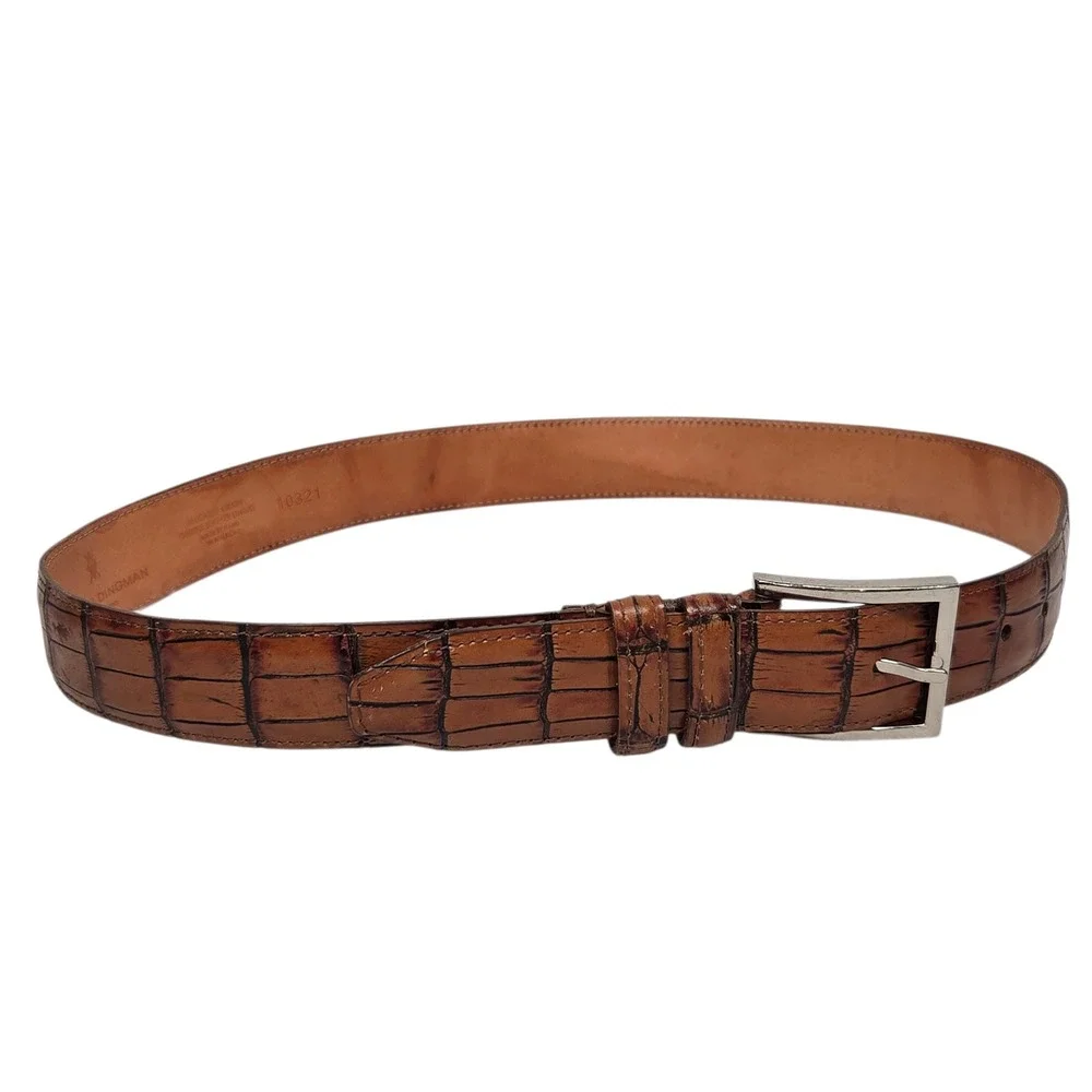 Martin Dingman Belt Mens 32 Brown Alligator Grain Leather Hand Made in America